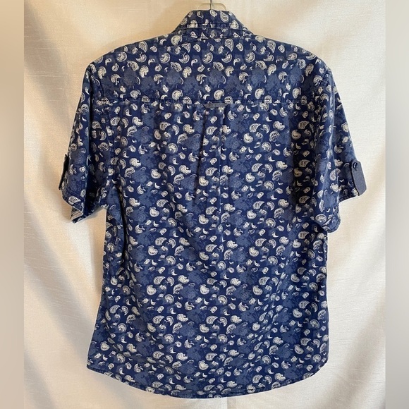 Smash Dress Shirt Blue with White Paisley Mens Sm - Picture 9 of 10